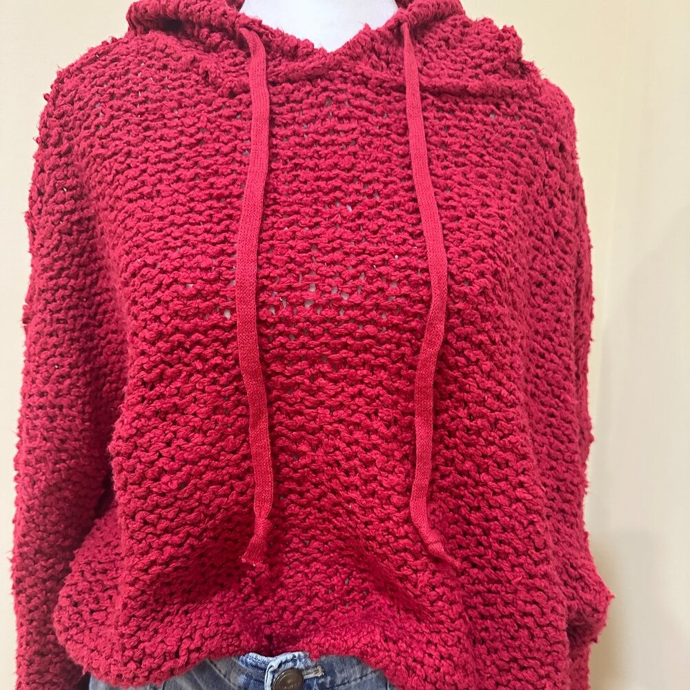 PILCRO by ANTHROPOLOGY Raspberry Red/pink Sailcloth Hooded Womens Sweater Sz M